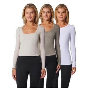 NWT 90 Degrees Bundle of 3 Leighton Seemless Ribbed Long Sleeve Active Tops.
